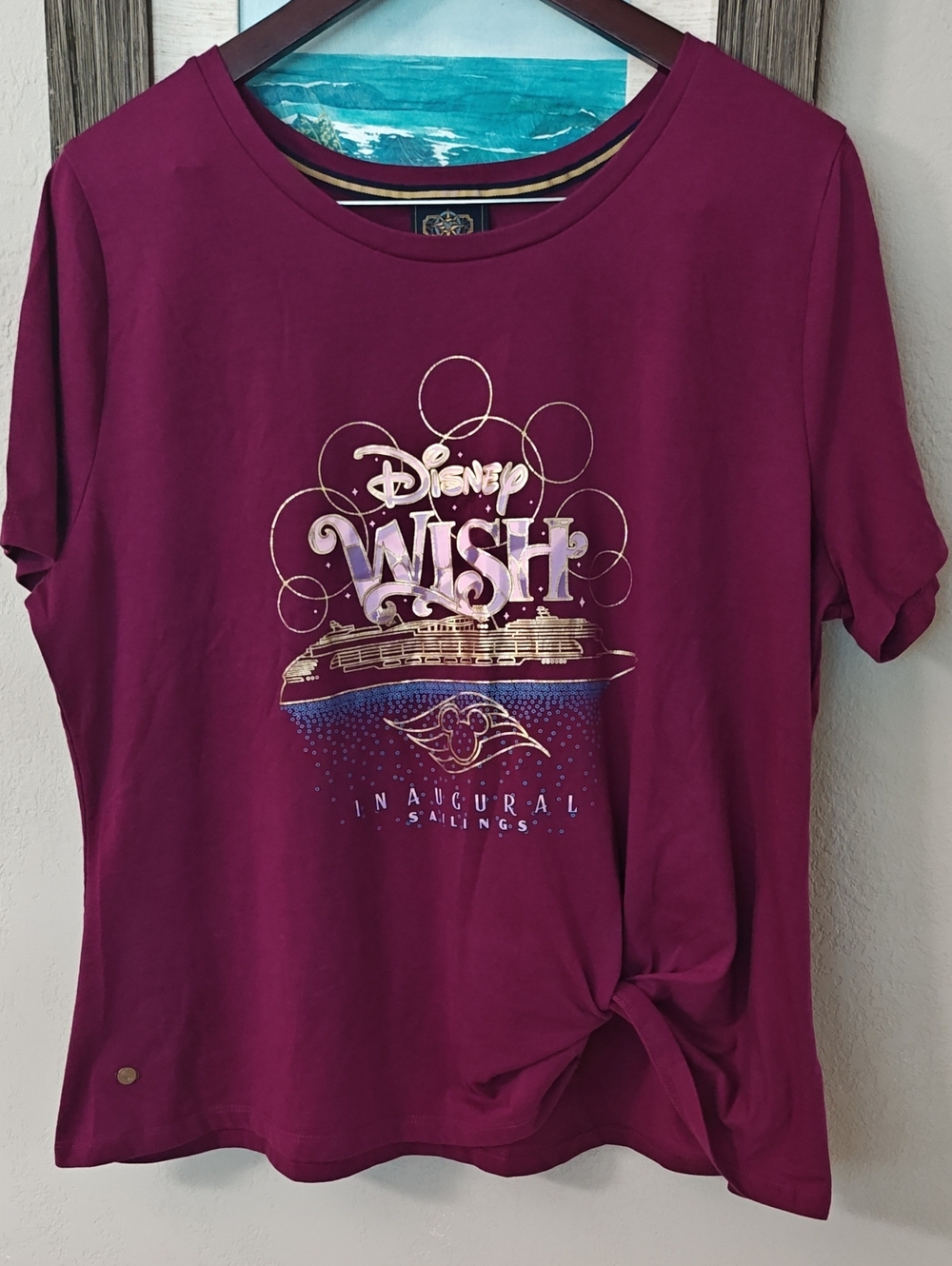 Disney Women's Burgundy Short Sleeve 'Wish' Graphic Tee